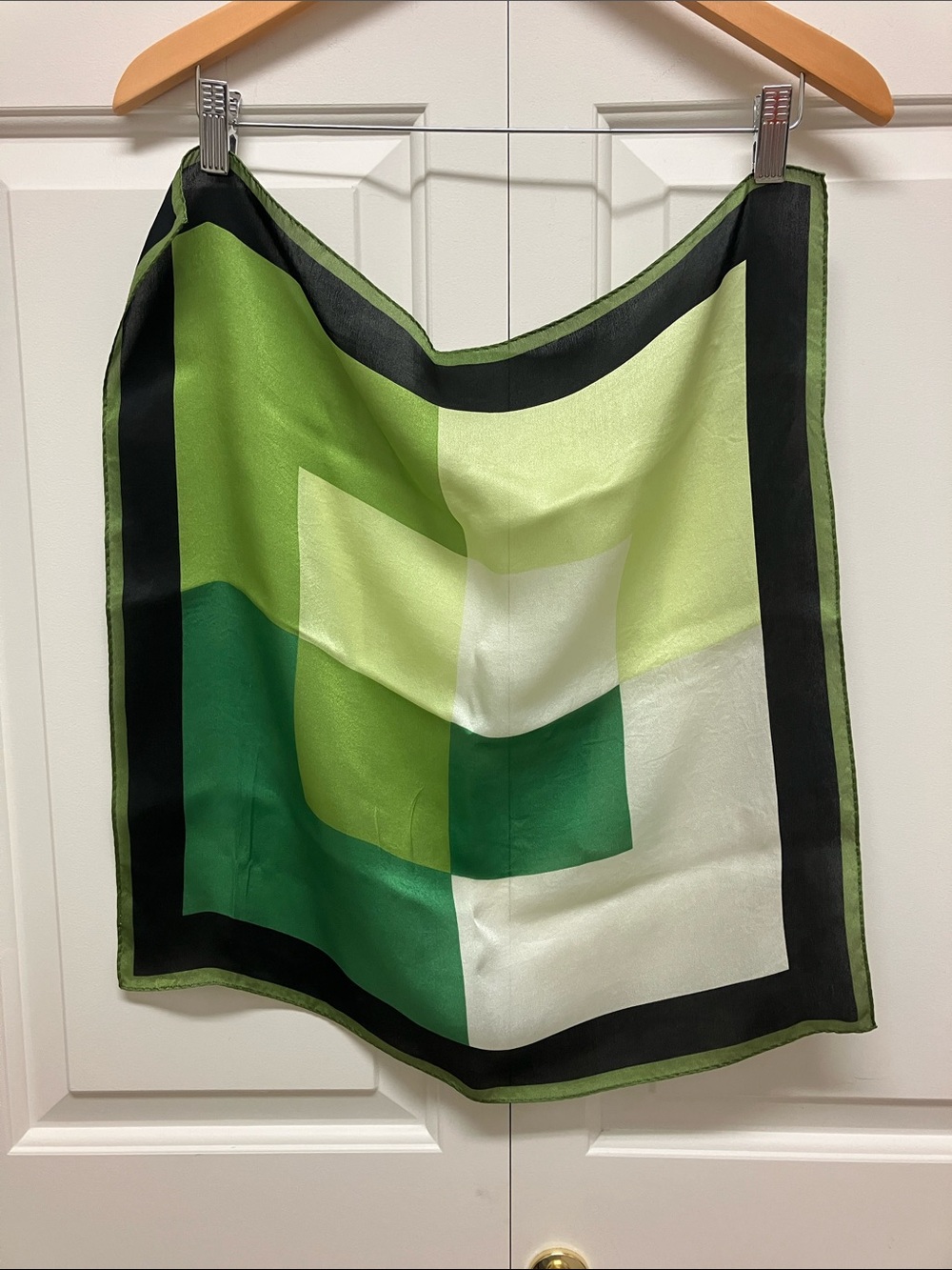 Vintage silk colour block scarf, square shape, green, black